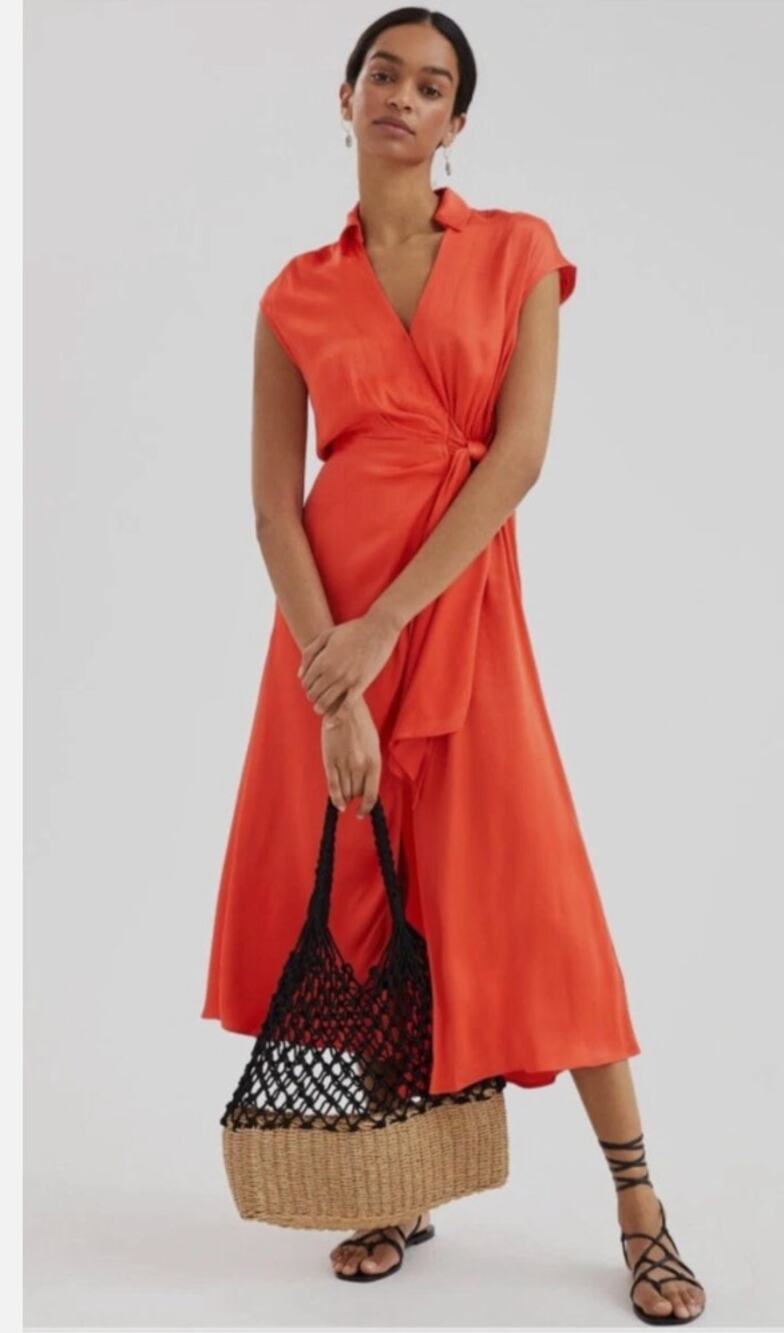Anthropologie Maeve Open-Back Wrap Midi Sateen Dress Size XS